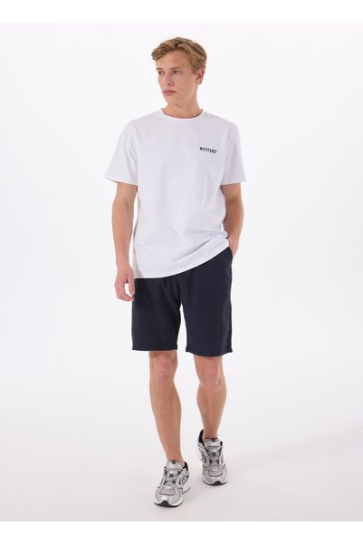 Navy Blue Men's Standard Embroidered Bermuda Shorts M5Sm-Srt1678