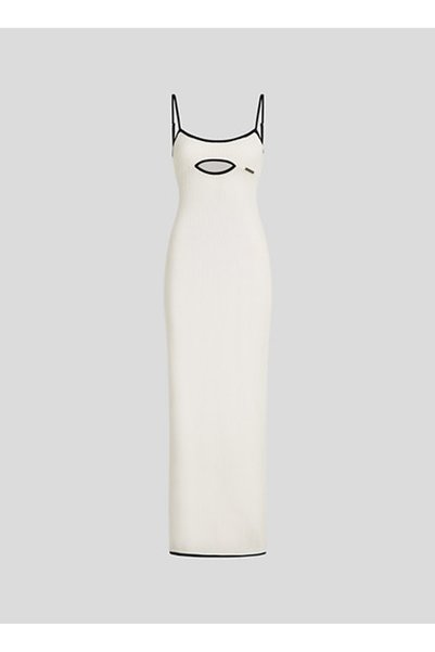 U Neck Straight Cream Long Women Dress A1W46032