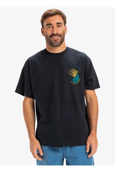 Eqyzt08033 Hw Hypnotic Wave Ss Black Crew Neck Oversized Printed Men's T-Shirt