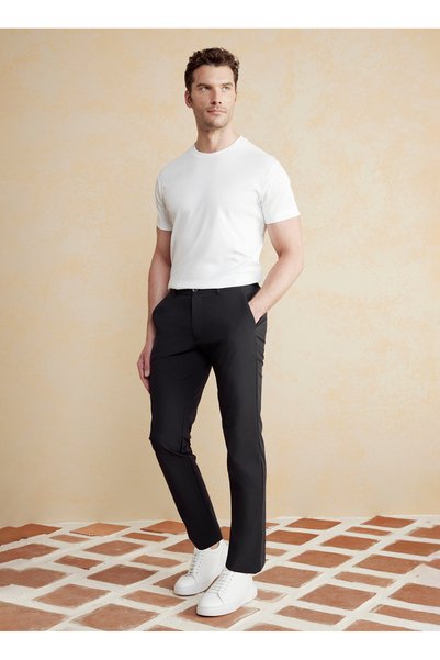 Normal Waist Straight Leg Standard Black Men's Trousers BBSS25MPT020