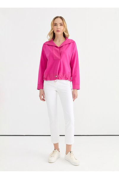 Hooded Collar Plain Fuchsia Women's Blouse 25YSL8025