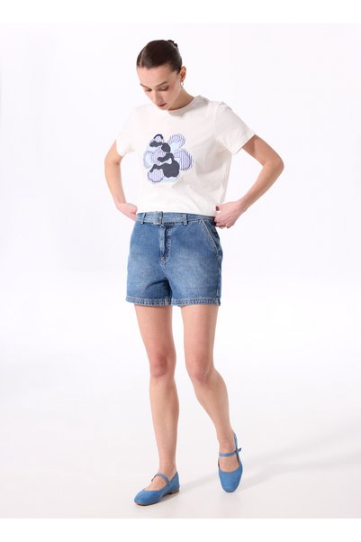 Normal Waist Basic Indigo Women's Denim Shorts F5Sl-Sht0336