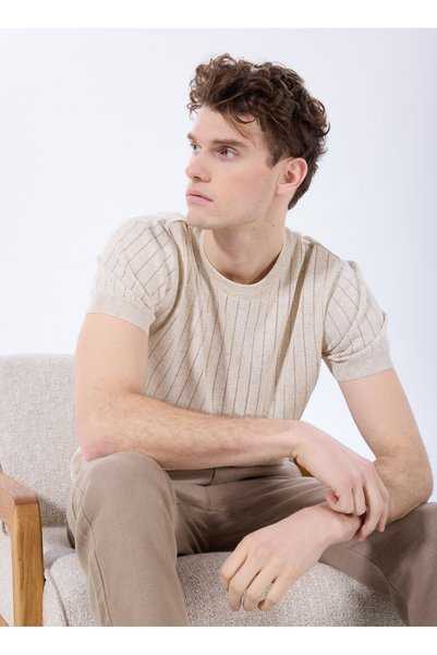 Beige Men's Cycling Regular Fit Jacquard Sweater Fc5Sm-Kzk 2764
