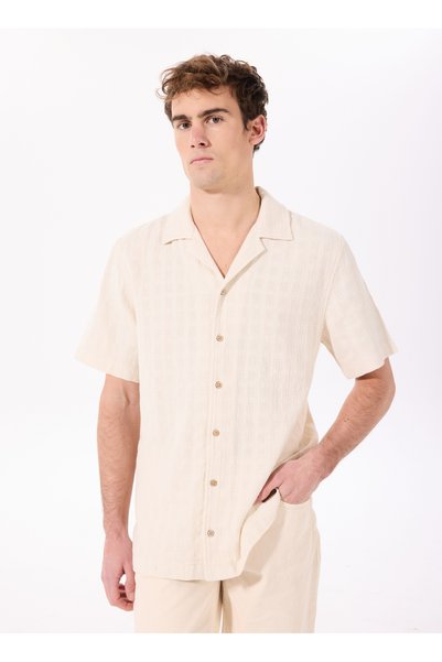 Beige Men's Apaş Collar Relaxed Openwork Shirt J5Sm-Gml7287