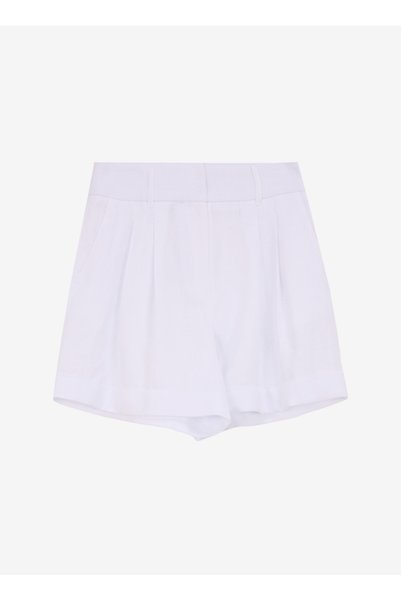 White Women's Relaxed 100% Linen Shorts F5Sl-Sht0064