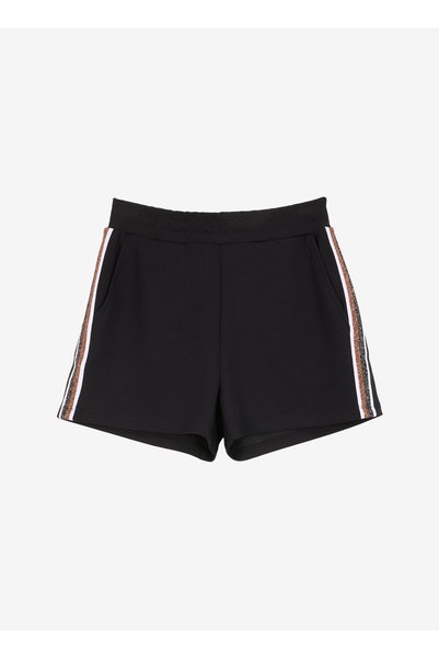 Black Women's Elastic Waist Comfortable Fit Shorts Fc5Sl-Sht0098
