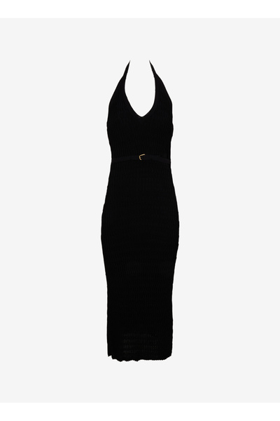Black Women's V Knit Dress F5Sl-Elb0310