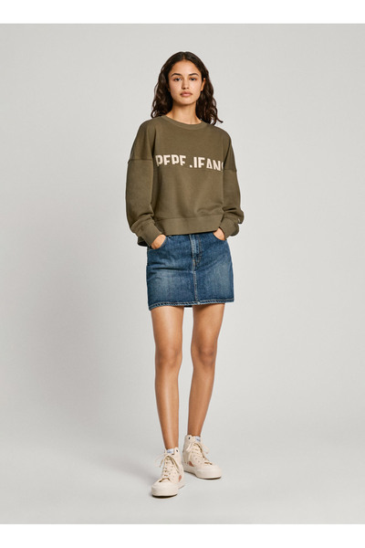 Round Neck Printed Khaki Women's Sweatshirt Pl581452