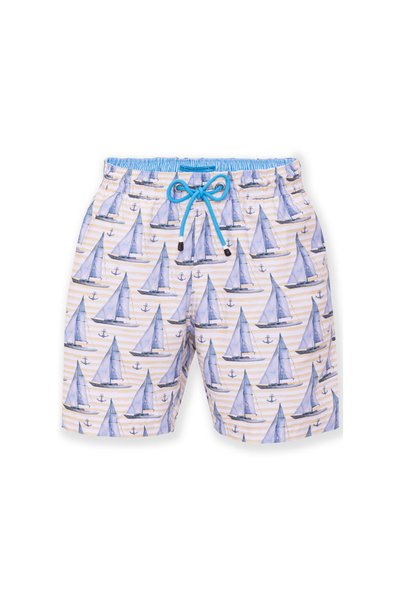 White - Blue Men's Normal Waist Normal Fit Shorts Swimsuit Oxm7024-Galapagos