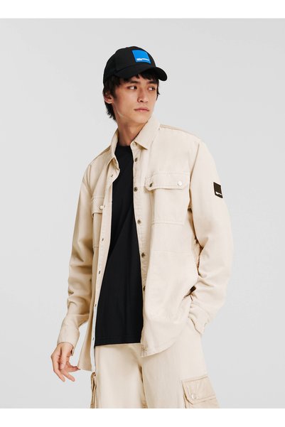 Jeans Normal Cream Plain Men's Shirt 245D1403_Klj Mix Material Jacket