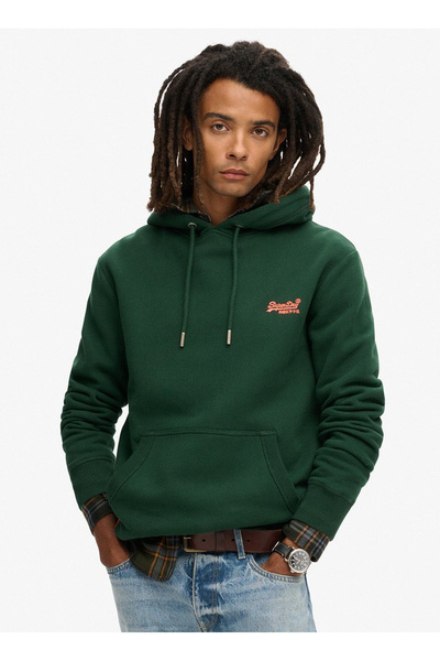 Hooded Collar Green Men's Sweatshirt M2013110A27E_Essential Logo Hoodie