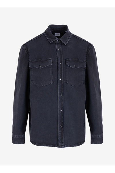Relaxed Fit Washed Black Men's Denim Shirt M4Wm-Gml-1824