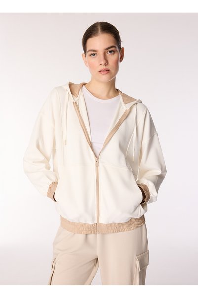 Hooded Collar Plain Off-White Women's Sweatshirt F4Wl-Swt W69