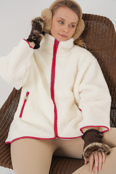 5211 Zippered Plush Coat - Red
