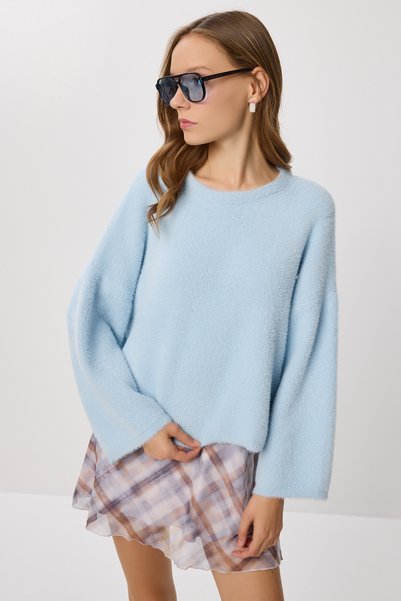 Very Soft Textured Knitwear Sweater Lmt0038 Sky Blue