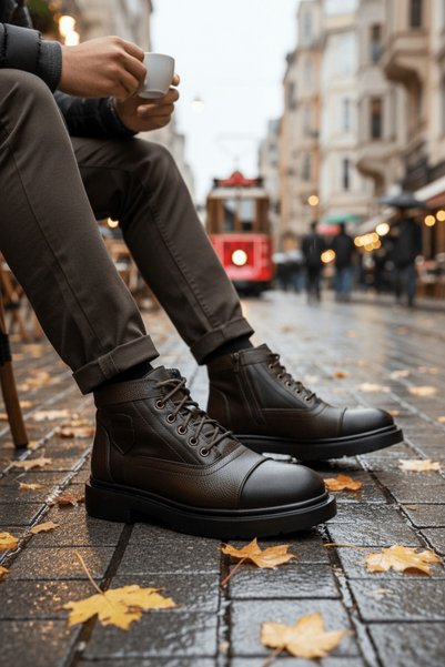 Gusta Lace-Up Zippered Fur Lined Men's Winter Boots