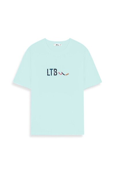 Sıgn Printed Short Sleeve Regular Blue T-Shirt