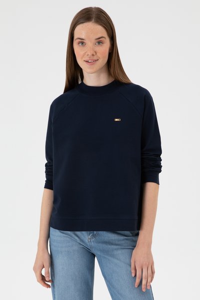 Women's Navy Blue Regular Crew Neck Basic Sweatshirt 50313610-Vr033