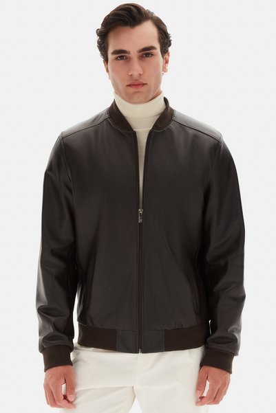 Ds Damat Regular Fit Brown Plain Leather Jacket