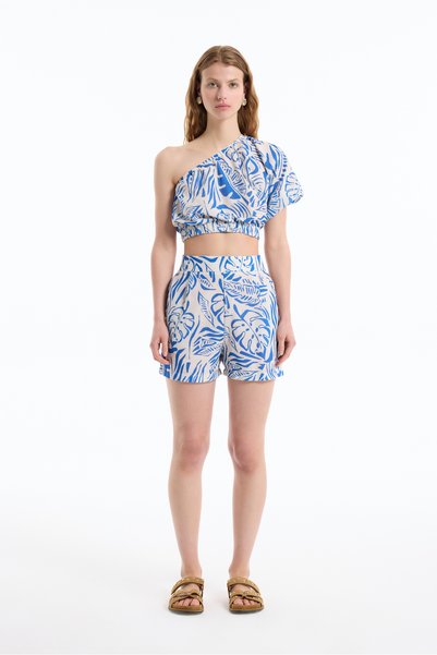 Blue Tropical Patterned Mini Shorts