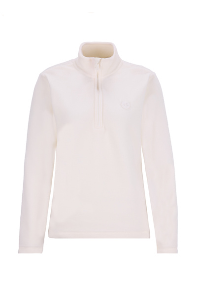 D5Wl-Swt3302 White Zippered Collar Basic Plain Women's Fleece Sweatshirt