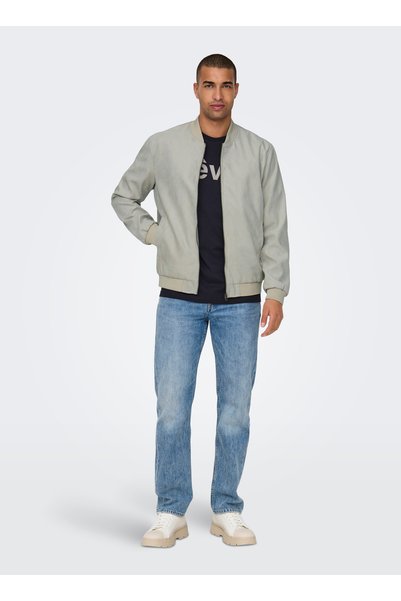 Only & Sons Normal Light Gray Men's Jacket Onslucas Fake Suede Bomber Otw Noos