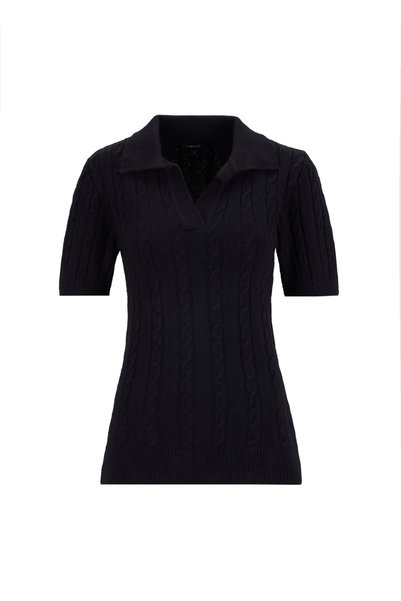 Shirt Collar Relaxed Hair Knit Patterned Black Sweater Women F5Wl-Kzk0257