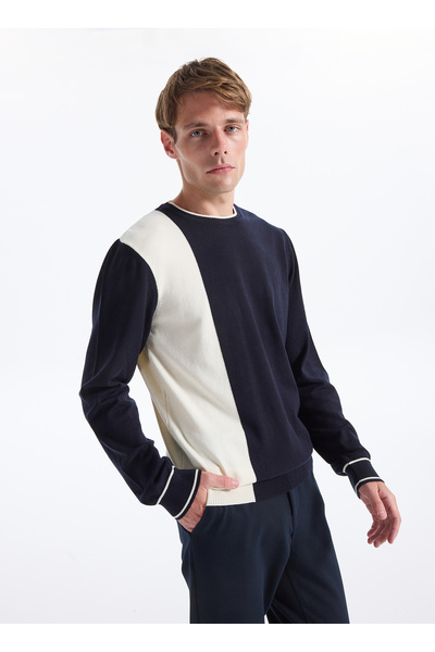 Crew Neck Slim Fit Plain Navy Blue Men's Sweater F5Wm-Kzk 2269