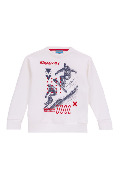 Printed Boy's White Sweatshirt D5Wb-Swt3056