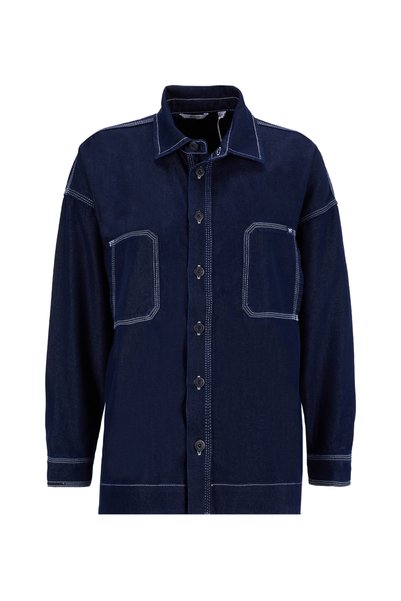 Relaxed Shirt Collar Washed Navy Blue Women's Denim Shirt M5Wl-Gml1407