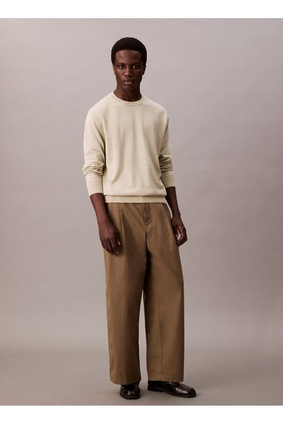Crew Neck Normal Khaki Men's Sweater LV040BM343LL5_LS SUPIMA COTTON CREW