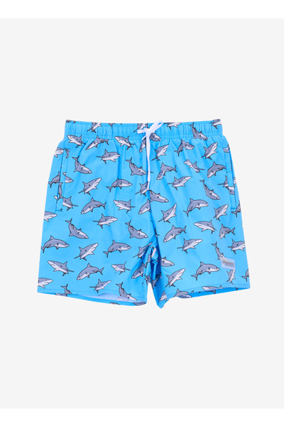 Blue Boy's Normal Waist Printed Shorts Swimwear D5Sb-My-3303