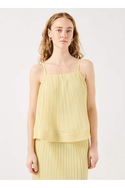 Yas Square Neck Plain Light Yellow Women's T-Shirt Yasriva Strap Top - Show