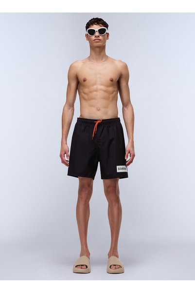 Np0A4Ibk0411-V-Box Logo Black Regular Fit Men's Shorts Swimwear