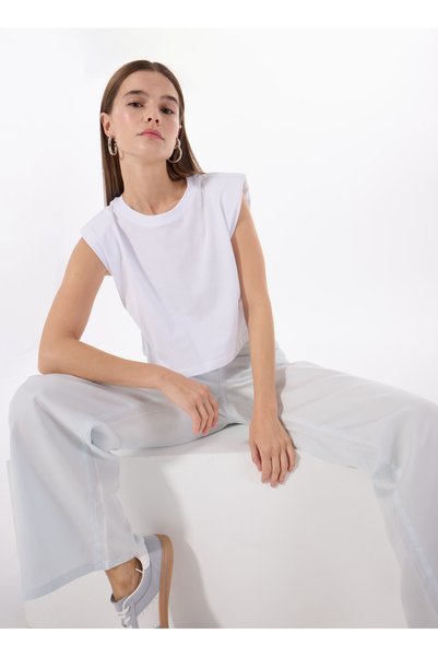 Crew Neck Plain White Women's T-Shirt M5Sl-Tst1170