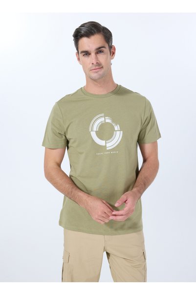 Crew Neck Printed Khaki Men's T-Shirt Pbf5Sm-Tst9547