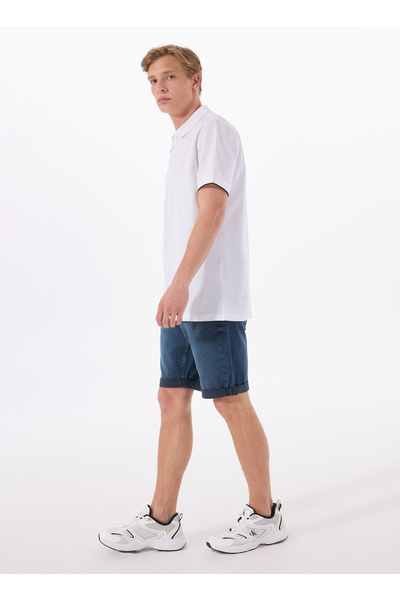 Navy Blue Men's Regular Fit Washed Denim Shorts Chicago - 1821