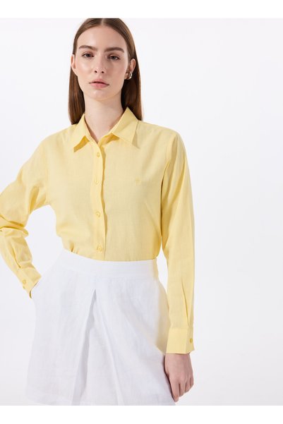 Relaxed Shirt Collar Plain Yellow Women's Shirt J5Sl-Gml7153