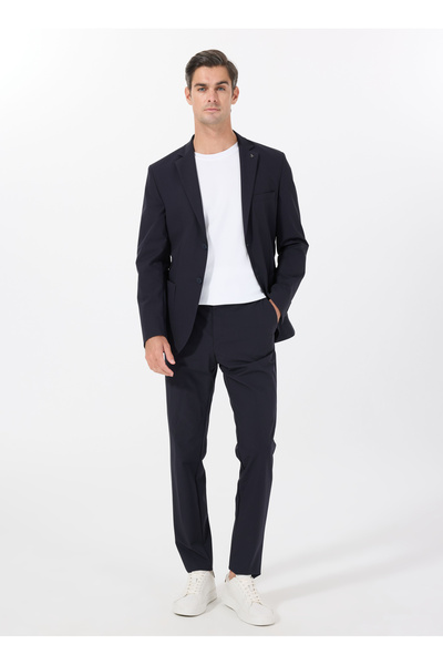 Navy Blue Men's Regular Fit Dobby All-Way Stretch Chino Trousers FC5SM-PNT 2756