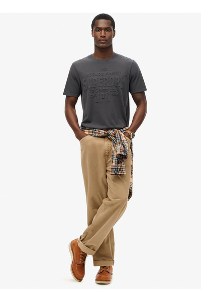 Crew Neck Gray Men's T-Shirt M1012218A-04A_Workwear Embossed Rel