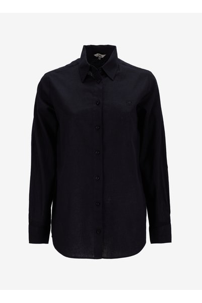 Relaxed Shirt Collar Plain Black Women's Shirt J5SL-GML7153