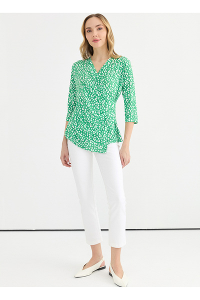 Double Breasted Collar Polka Dot Green Women's Blouse 25Ysl8103