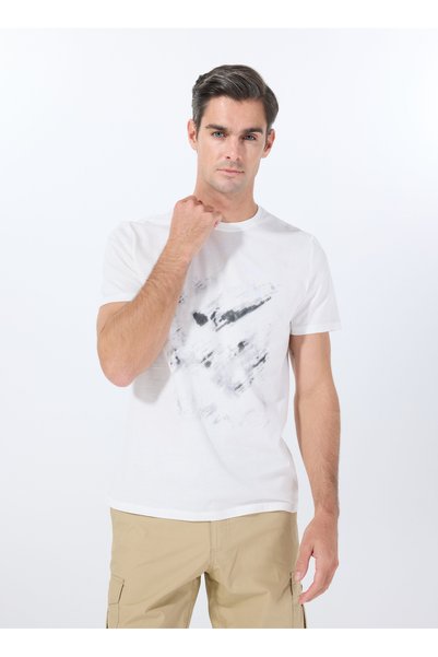 Crew Neck Plain Ecru Men's T-Shirt Pbf5Sm-Tst 5101
