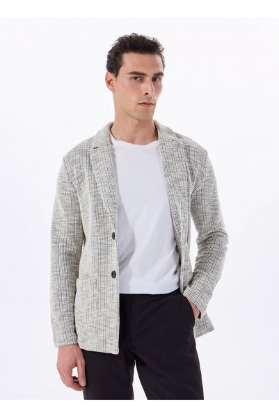 Basic Black - Ecru Men's Jacquard Jacket F5Sm-Ckt 2055