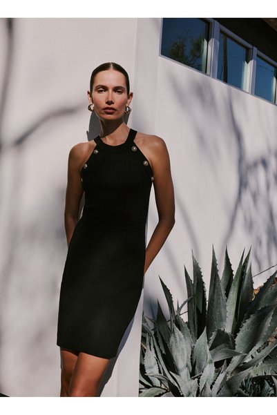 Black Women's Plain Knit Dress F5Sl-Elb0230