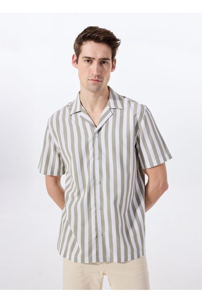 Relaxed Green - White Striped Men's Shirt M5Sm-Gml1053
