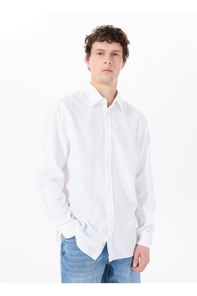 Relaxed White Embroidered Men's Shirt M5Sm-Gml1059