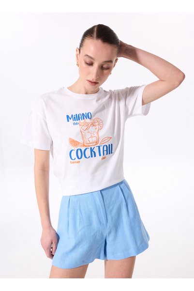 Crew Neck Printed White Women's T-Shirt F5Sl-Tst0470