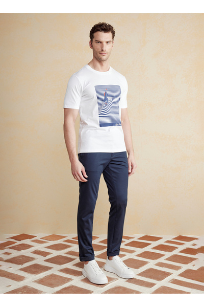 Normal Waist Straight Leg Standard Navy Blue Men's Trousers Bbss25Mpt002