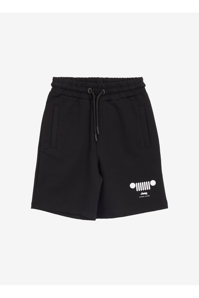 Elastic Waist Relaxed Black Boy's Shorts J5Sb-Sht7302